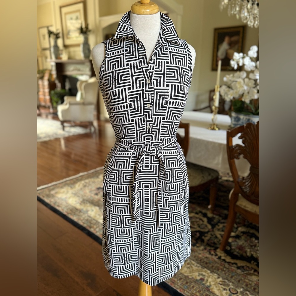 J McLaughlin Geometric Black and White Dress